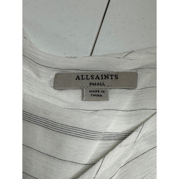 AllSaints Top Womens Small White Penny Stripe Surplice V-Neck Hi Lo Summer Sheer - Picture 8 of 12